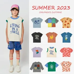 2023 BC Summer INS Style Children's T-shirt Boys and Girls' Casual Cartoon Fun Print Short Sleeve Top Children Clothing