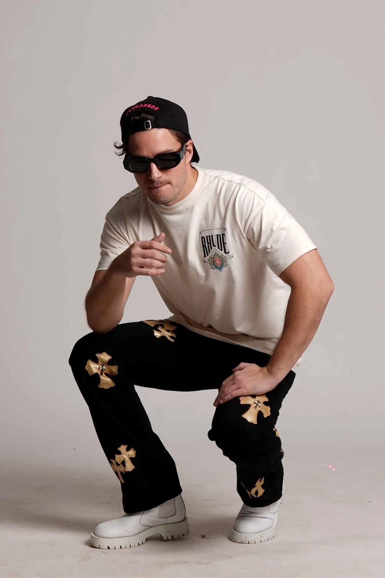 2023 ‘DIRTY MONEY ‘ GOLD METALLIC CROSS VALKYRE JEANS