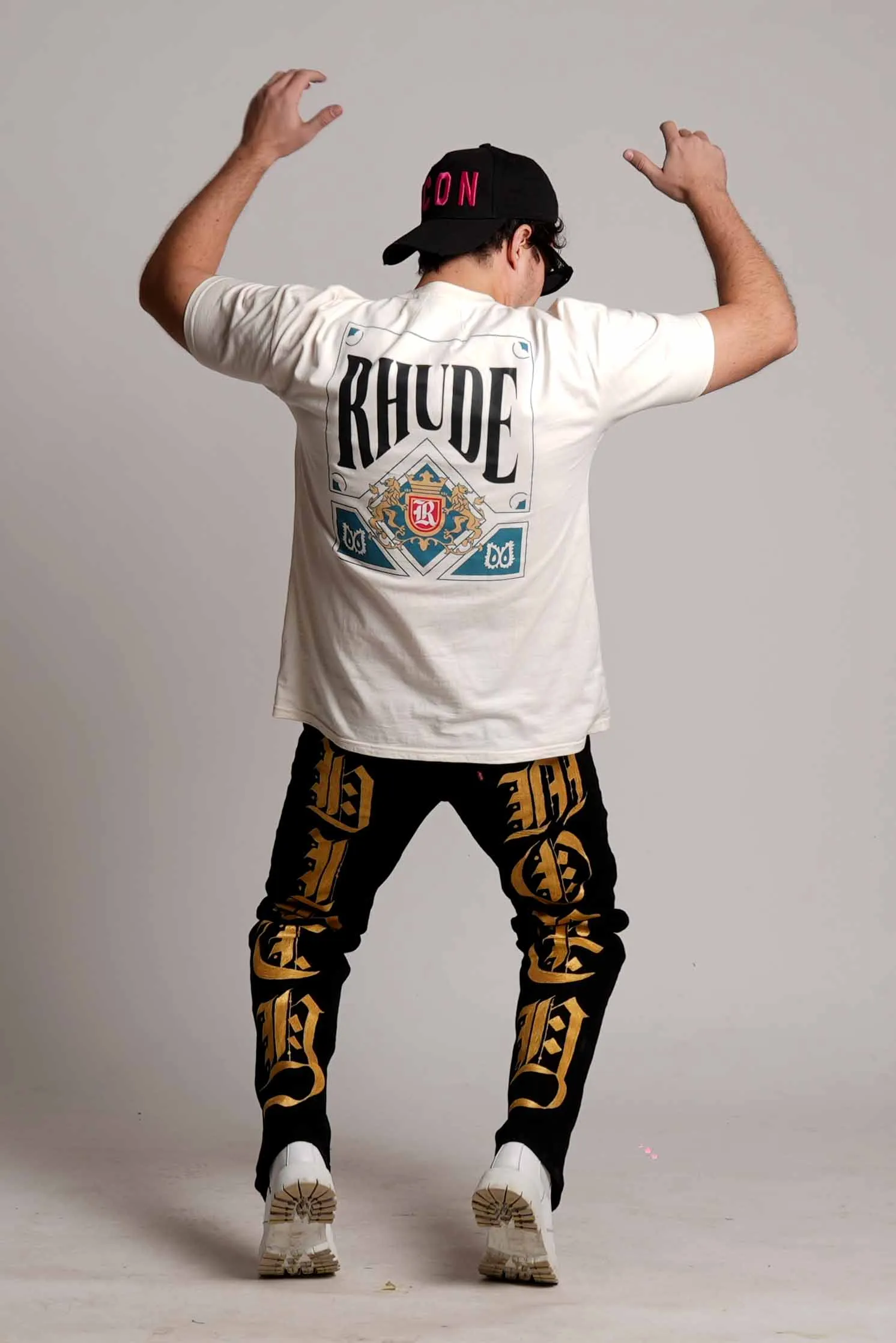 2023 ‘DIRTY MONEY ‘ GOLD METALLIC CROSS VALKYRE JEANS
