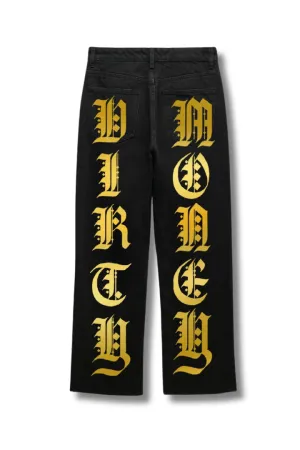2023 ‘DIRTY MONEY ‘ GOLD METALLIC CROSS VALKYRE JEANS