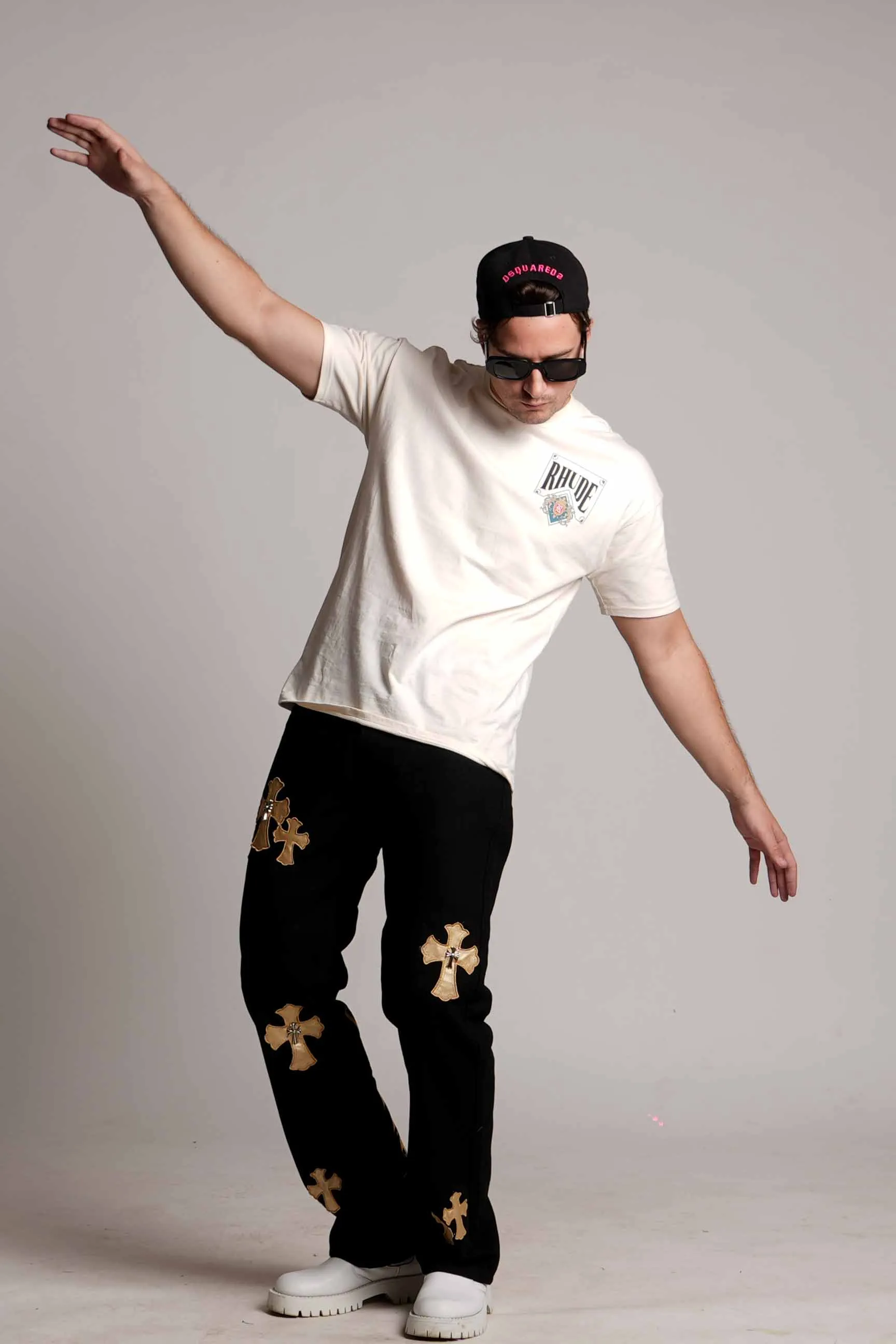 2023 ‘DIRTY MONEY ‘ GOLD METALLIC CROSS VALKYRE JEANS