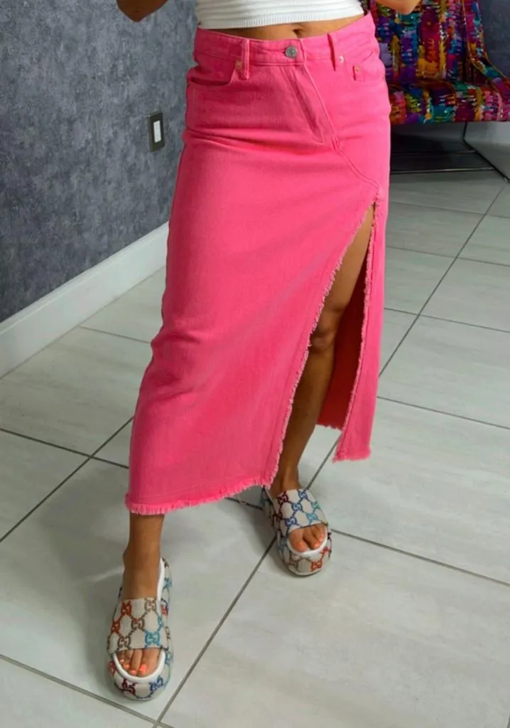 7617 Crossover side cut out midi skirt
