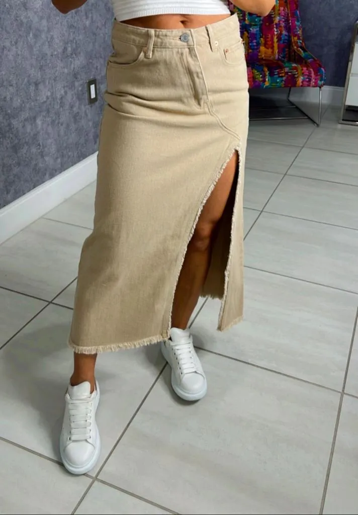 7617 Crossover side cut out midi skirt