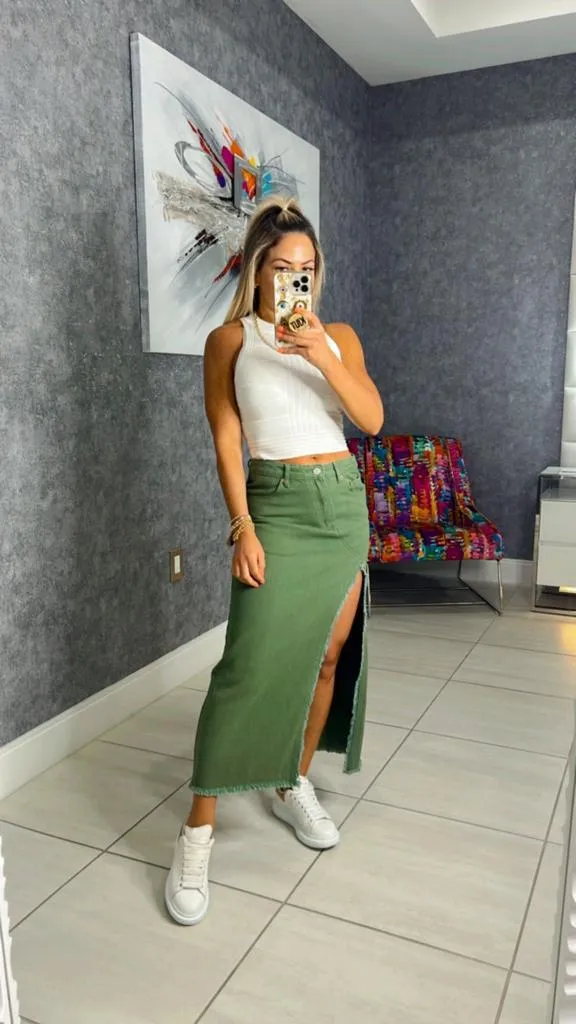 7617 Crossover side cut out midi skirt