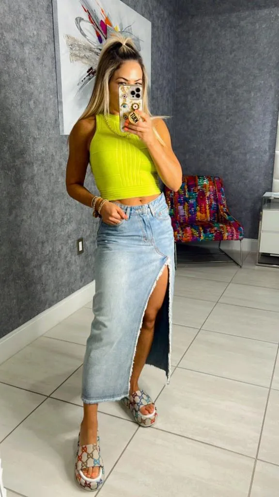 7617 Crossover side cut out midi skirt