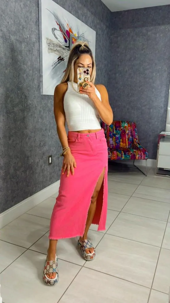 7617 Crossover side cut out midi skirt