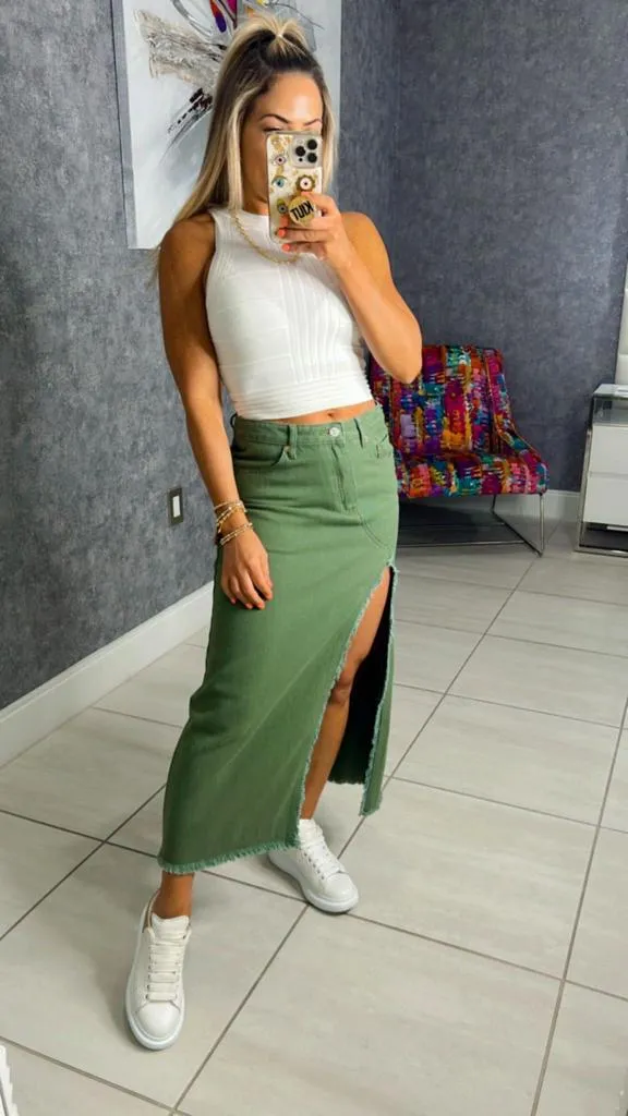 7617 Crossover side cut out midi skirt
