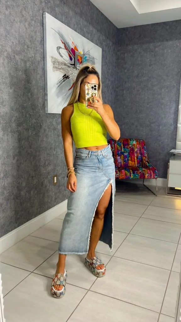 7617 Crossover side cut out midi skirt