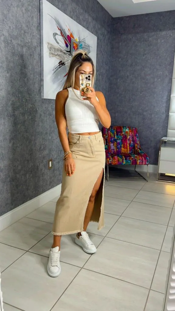 7617 Crossover side cut out midi skirt