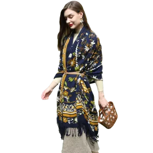 Anyyou 100% Pure Merino Wool Ebony Black Poncho Winter Large Scarf Pashmina Shawl Bandana Neck Wrap For Women