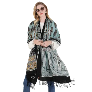 Anyyou 100% Pure Merino Wool Gray Poncho Winter Large Scarf Pashmina Shawl Bandana Neck Wrap For Women