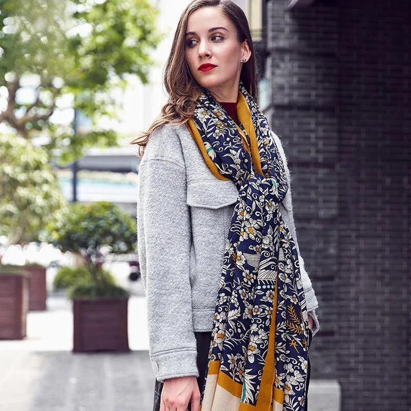 Anyyou 100% Pure Merino Wool Yellow Poncho Winter Large Scarf Pashmina Shawl Bandana Neck Wrap For Women