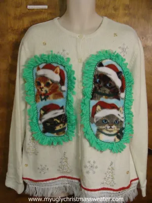 Bling Snowflakes and Trees Christmas Cat Ugly Sweater