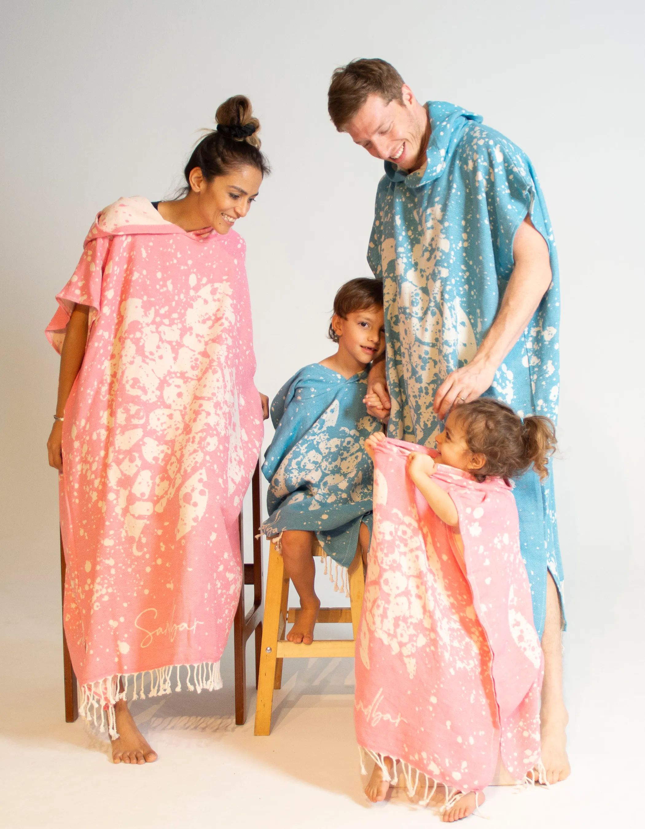 Blue Turkish Cotton Adult Poncho Towel