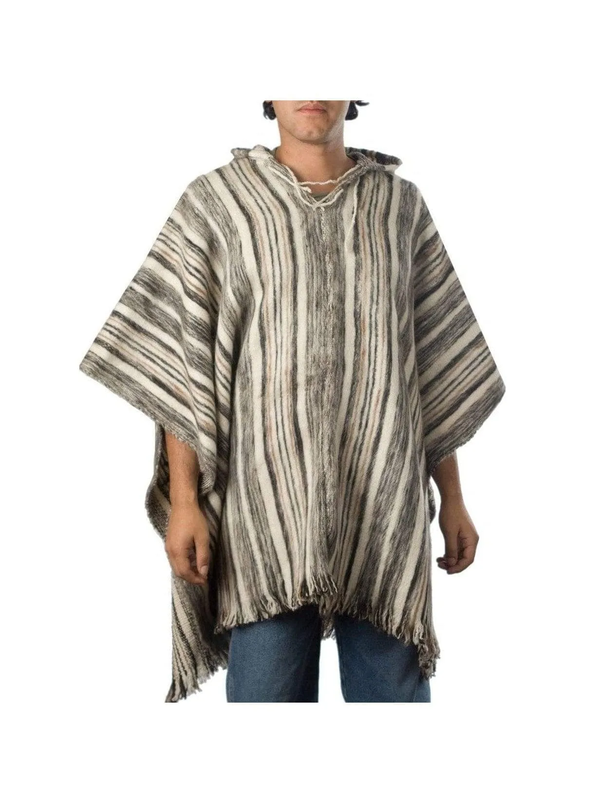Bolivian "Huayna" Striped Poncho with Hood
