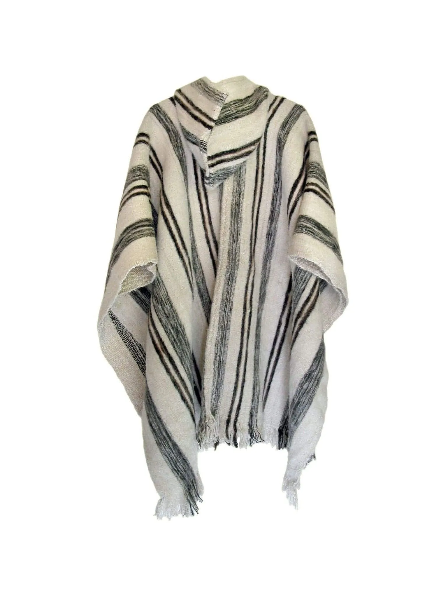 Bolivian "Huayna" Striped Poncho with Hood