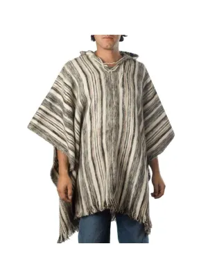 Bolivian "Huayna" Striped Poncho with Hood