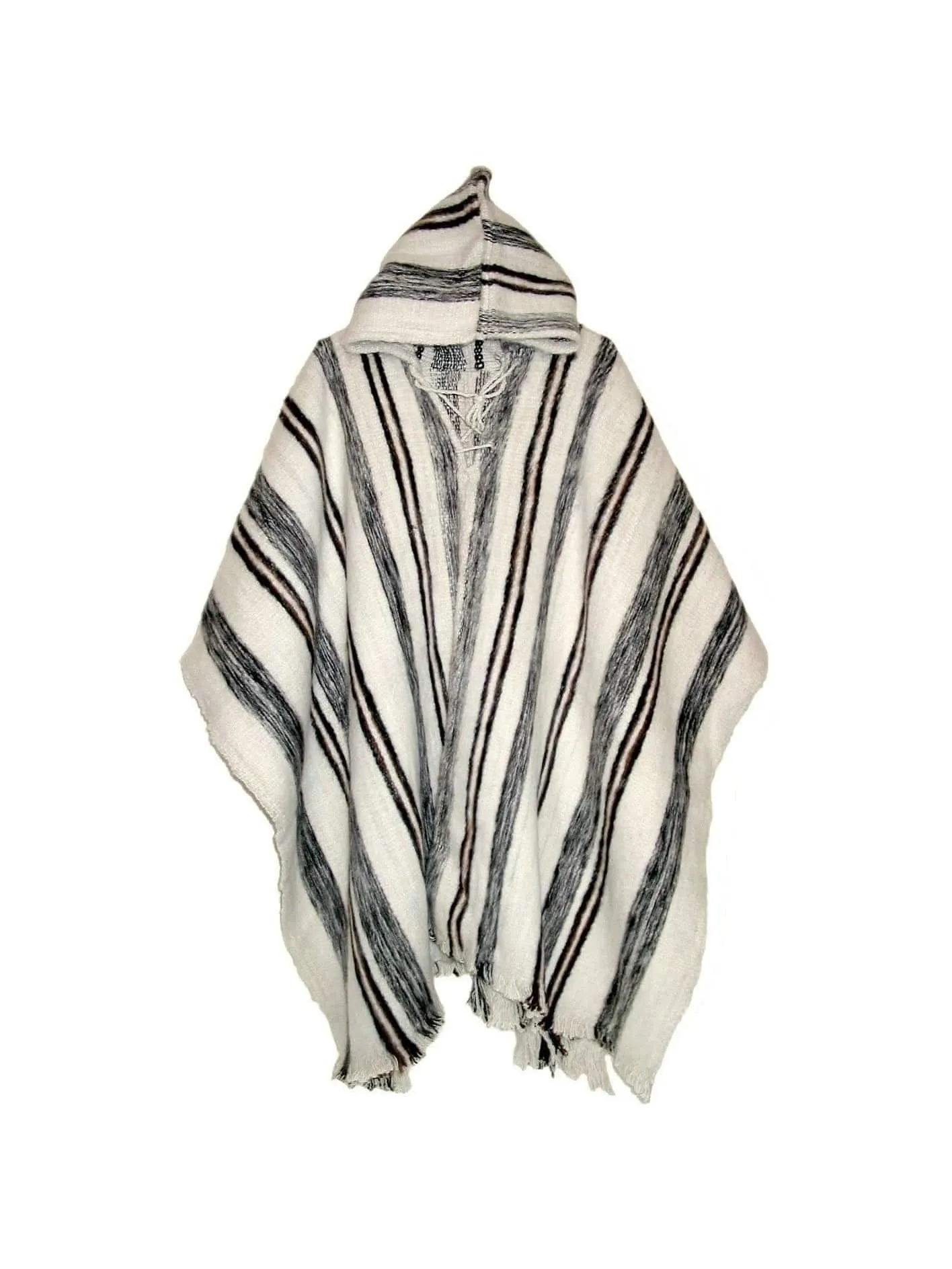 Bolivian "Huayna" Striped Poncho with Hood