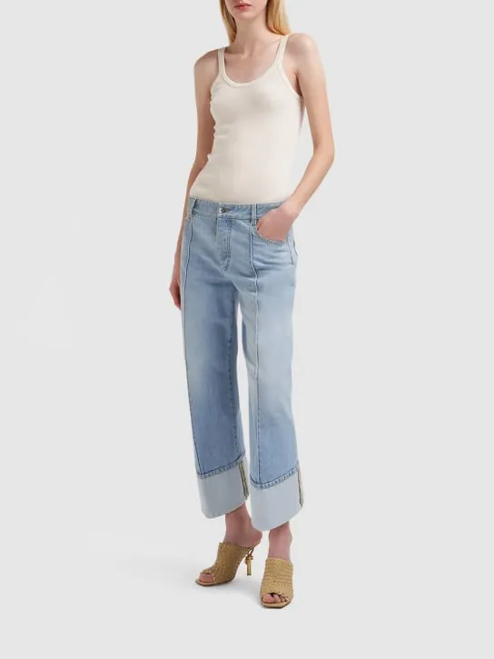 Bottega Veneta   Curved shape light bleached denim jeans 