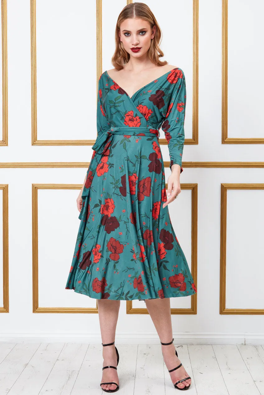 City Goddess Long Sleeve Skater Style Midi Dress
