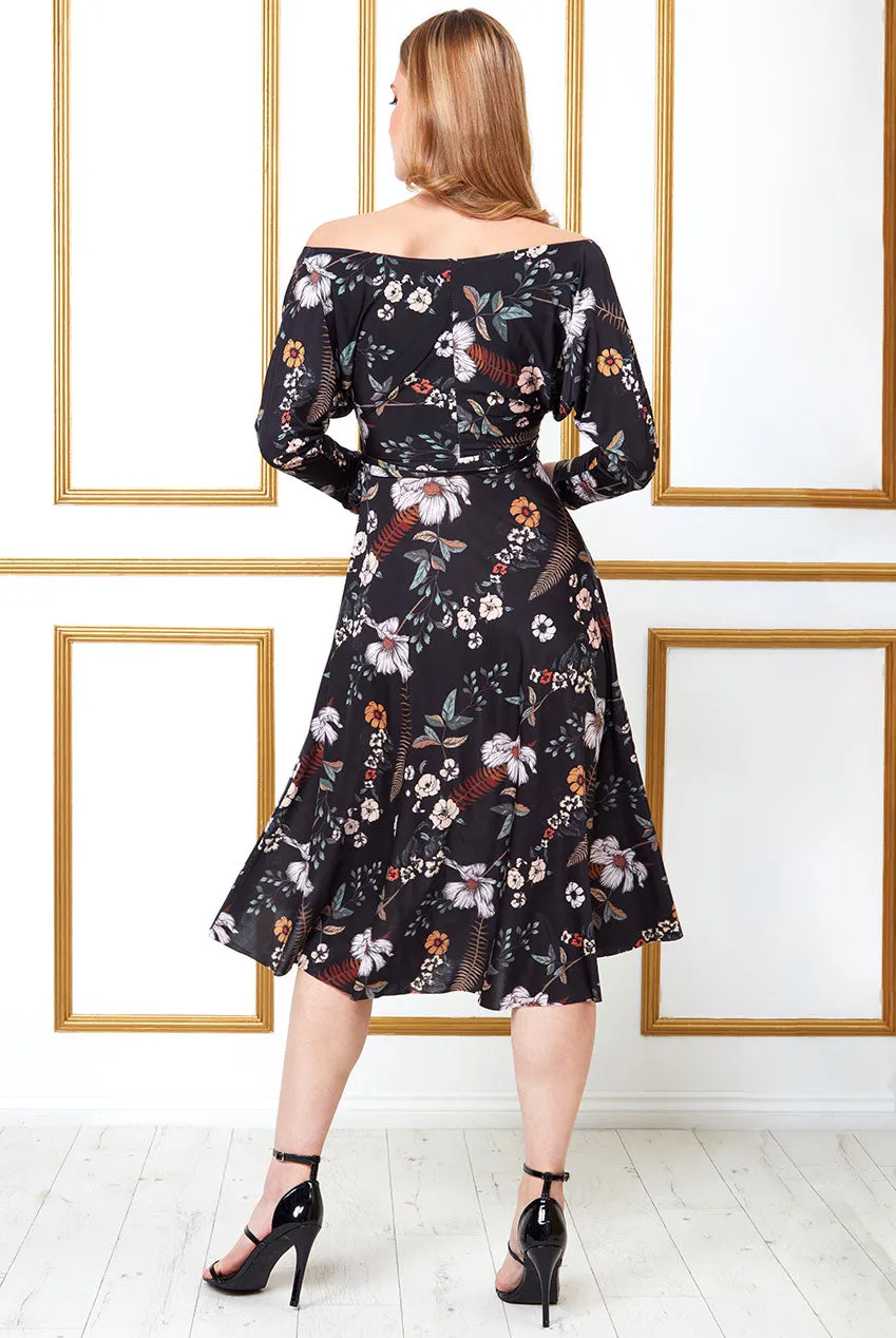 City Goddess Long Sleeve Skater Style Midi Dress