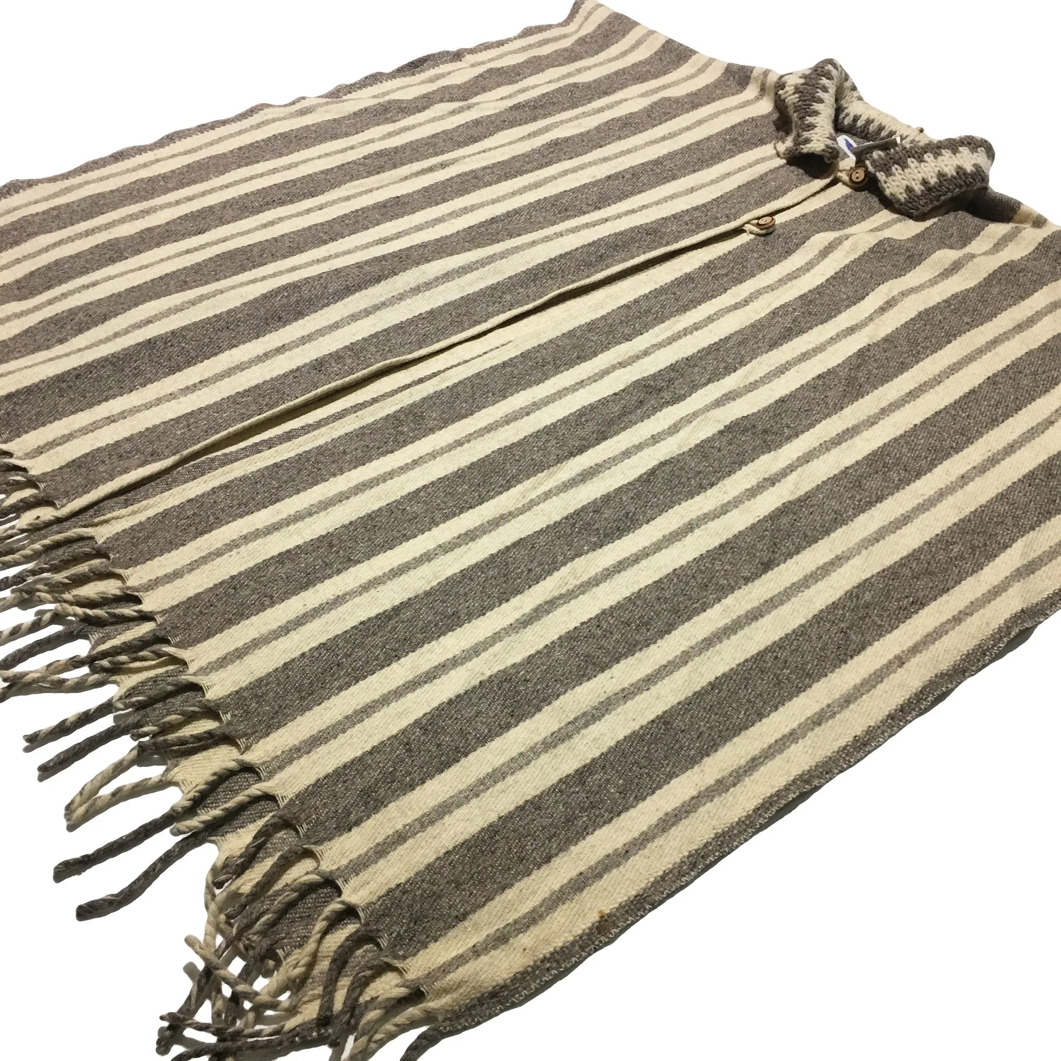 Cream & Grey Woven Poncho