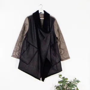 Crossover faux fur coat with puffa sleeves and pockets