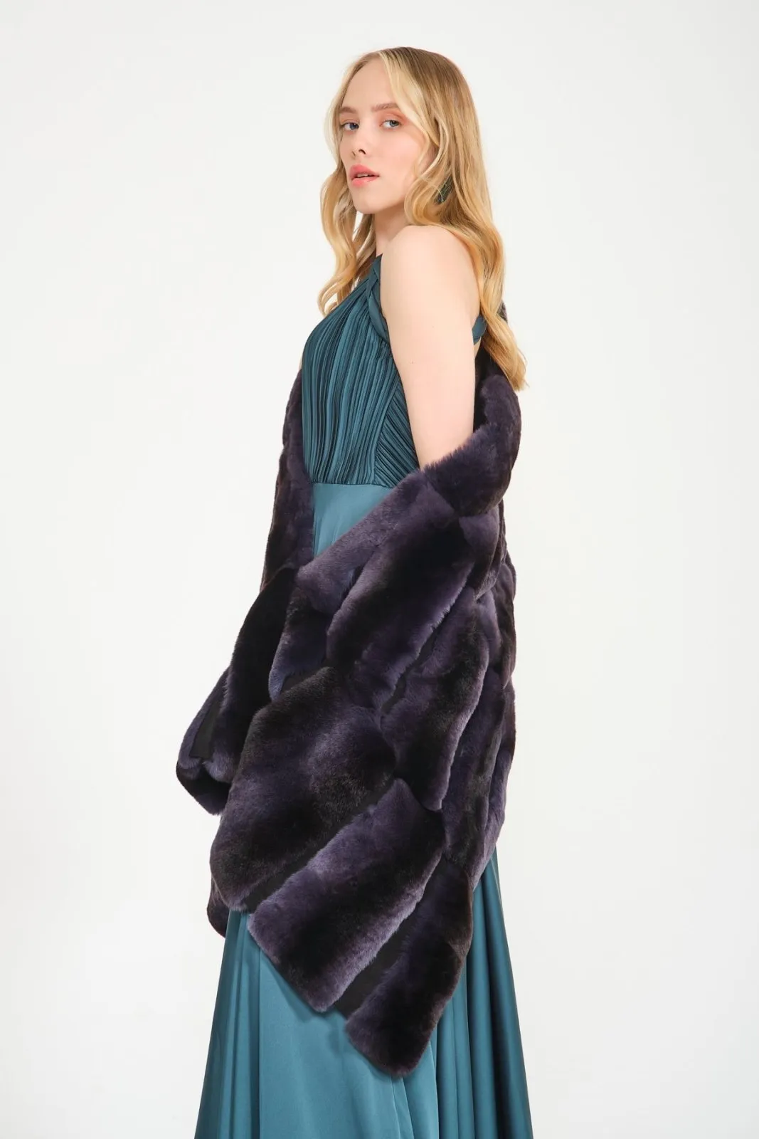 Dark Blue Rex Fur Shawl