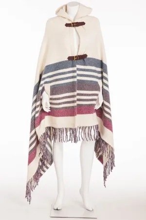 Emilio Pucci - White Blue Purple Pink Poncho Fringe Bottom with Leather Buckle  - M