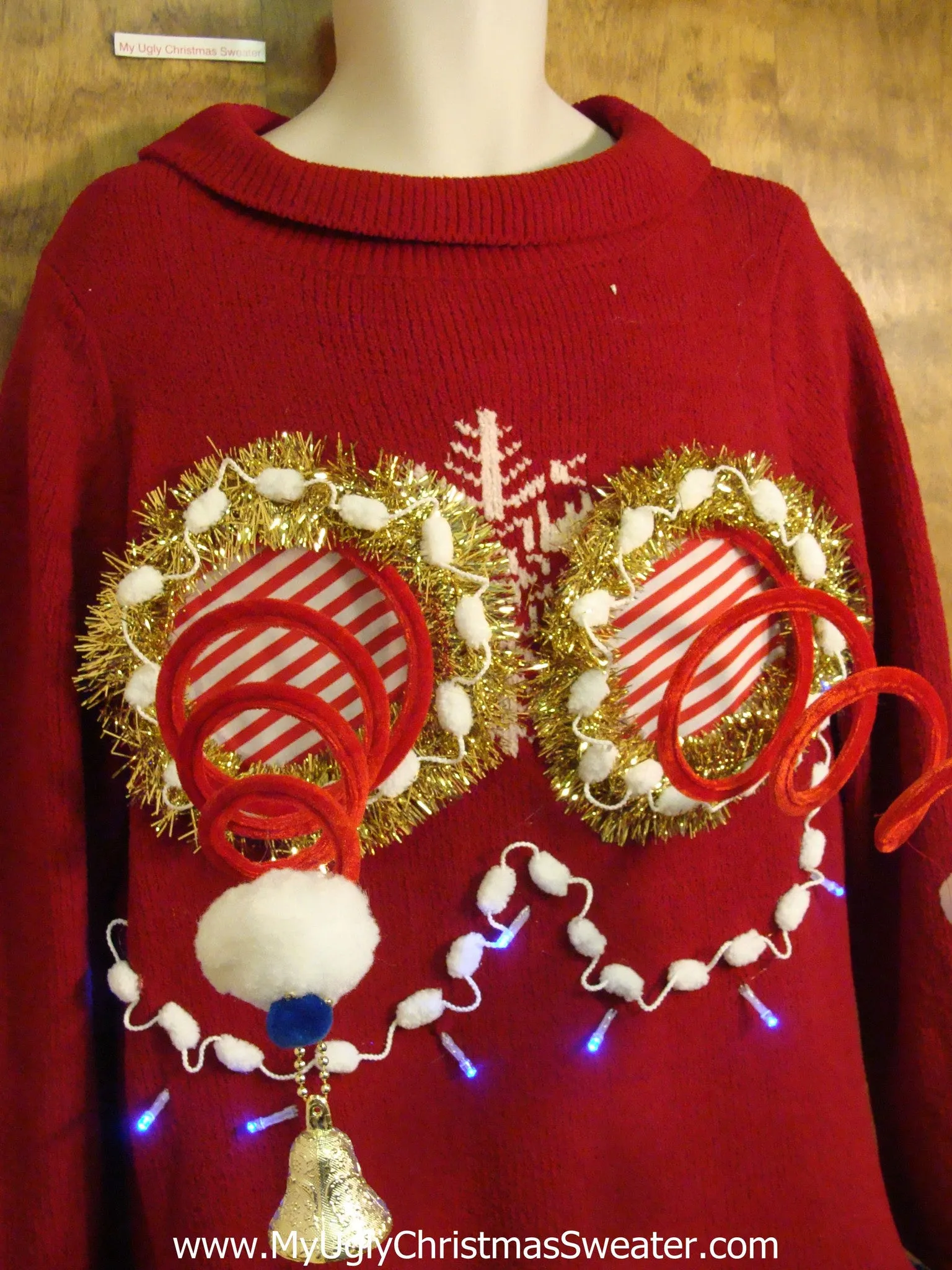 Fantastic Red Bright Christmas Sweater with Naughy Boobs