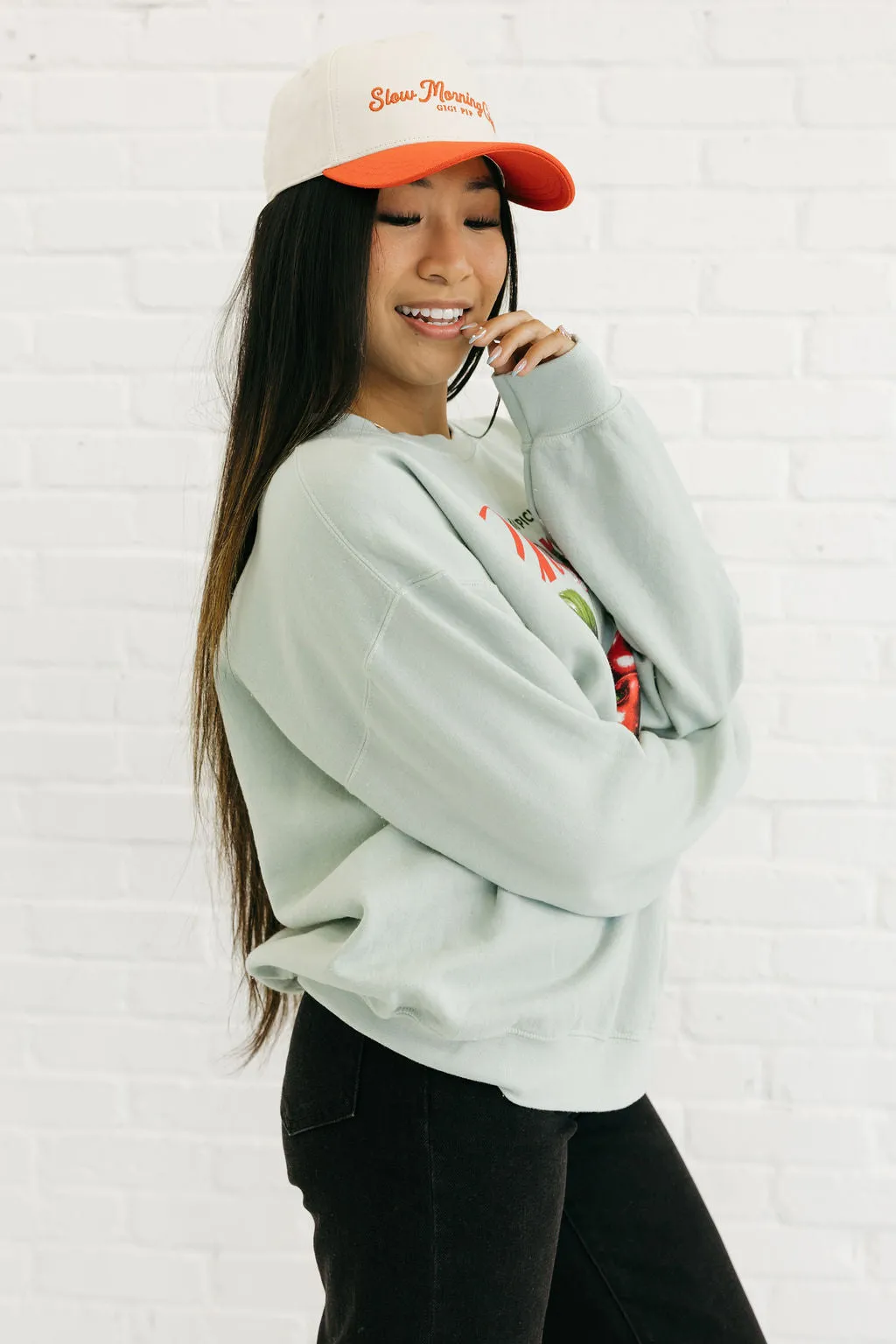 Farm Fresh Cherries Pullover-Light Sage