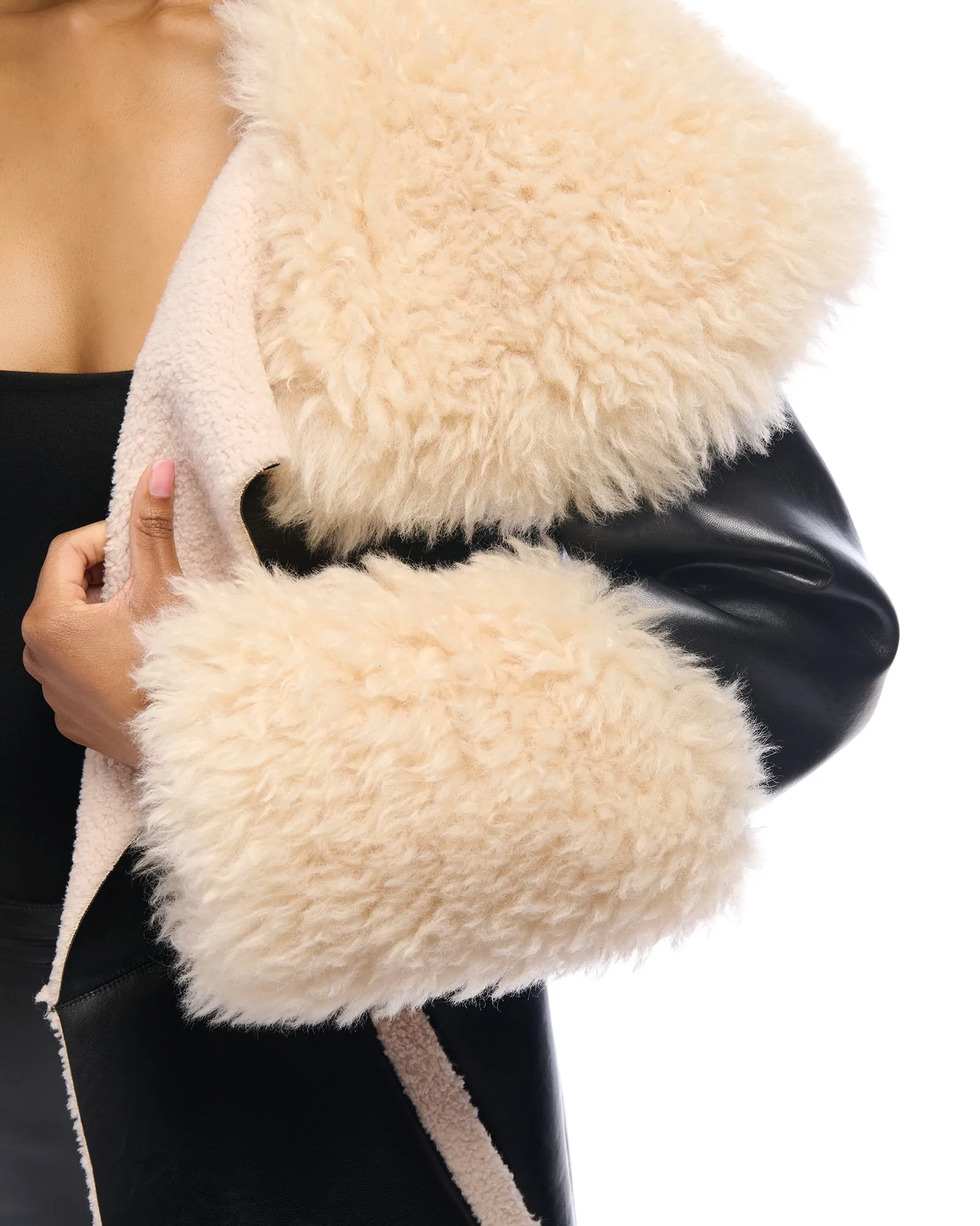 FLUFFY-TRENCH-BLACK FAUX FUR JACKET