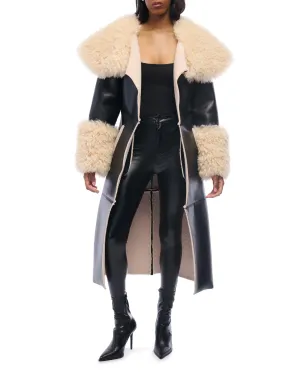 FLUFFY-TRENCH-BLACK FAUX FUR JACKET