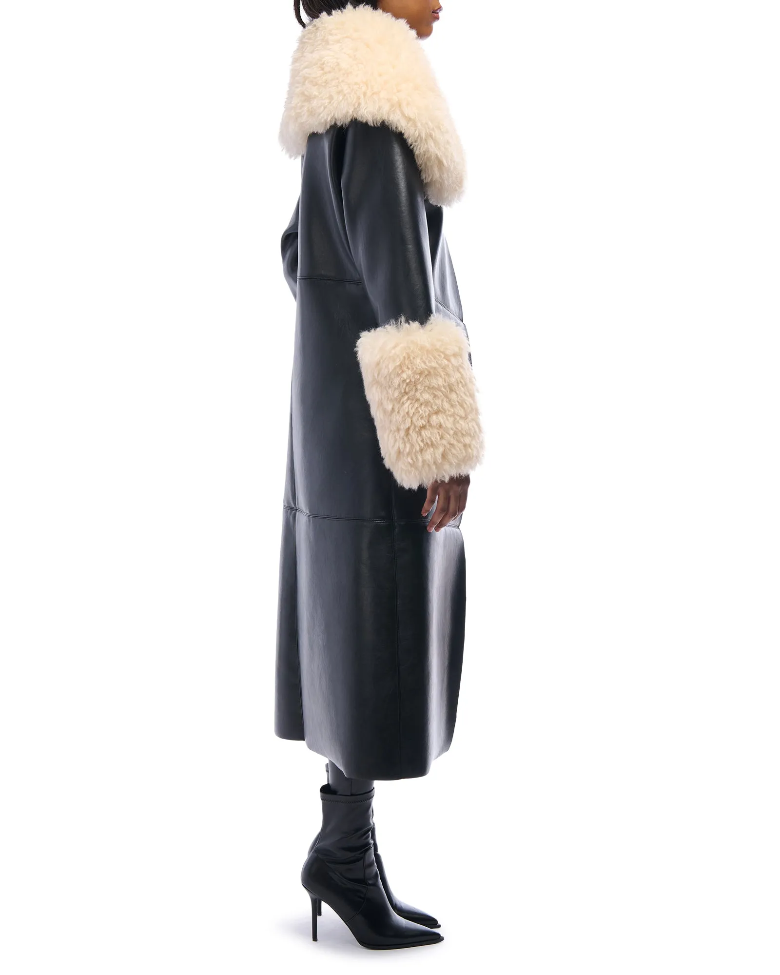 FLUFFY-TRENCH-BLACK FAUX FUR JACKET