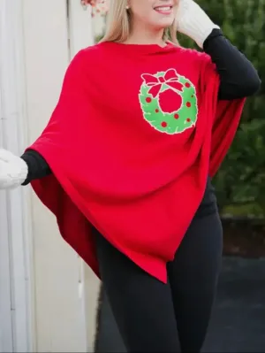Holiday Poncho - Wreath