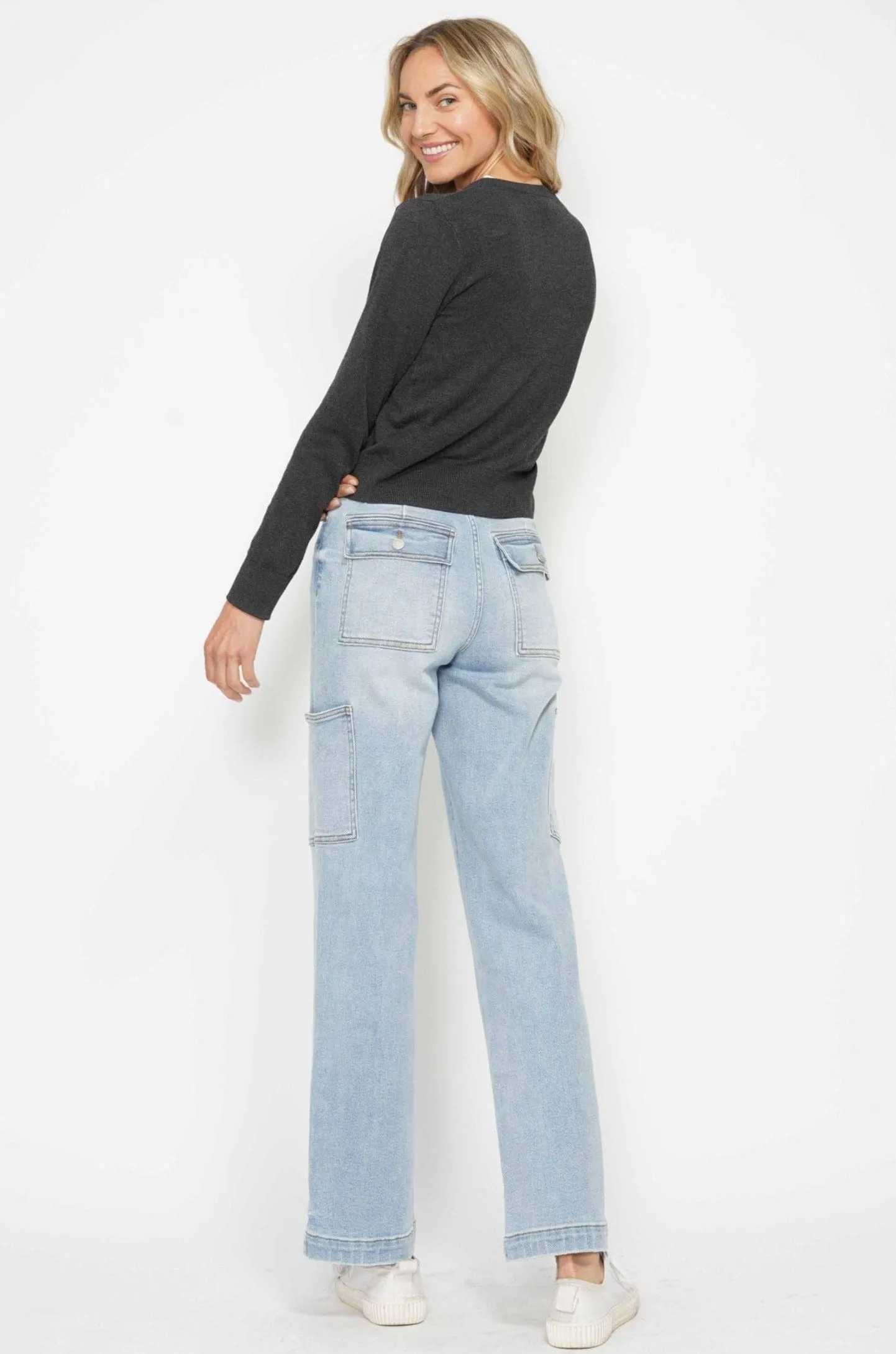 Judy Blue High Waist Wide Leg Cargo Denim Jeans