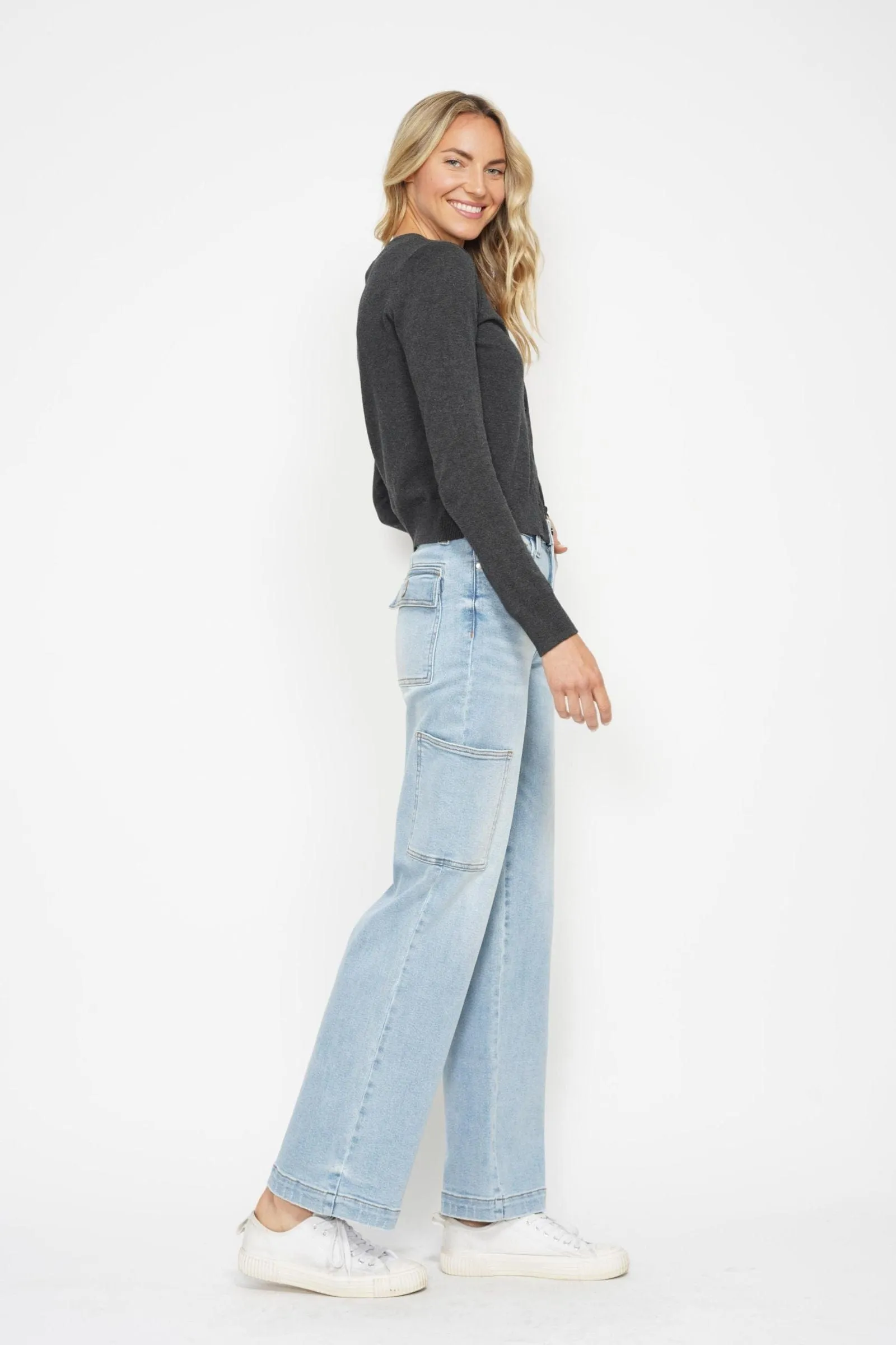 Judy Blue High Waist Wide Leg Cargo Denim Jeans
