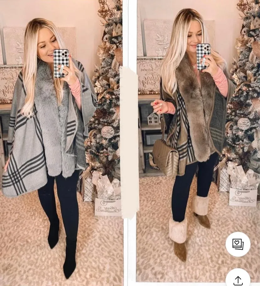 Kimberly C Faux Fur Front Closure Shawl NWT (sold out online)