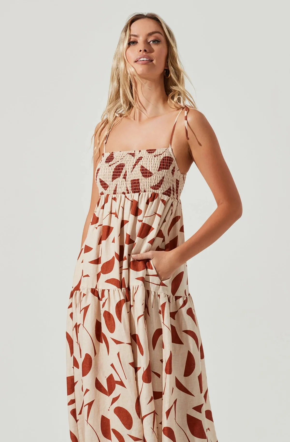 Marlene Square Neck Smocked Midi Dress