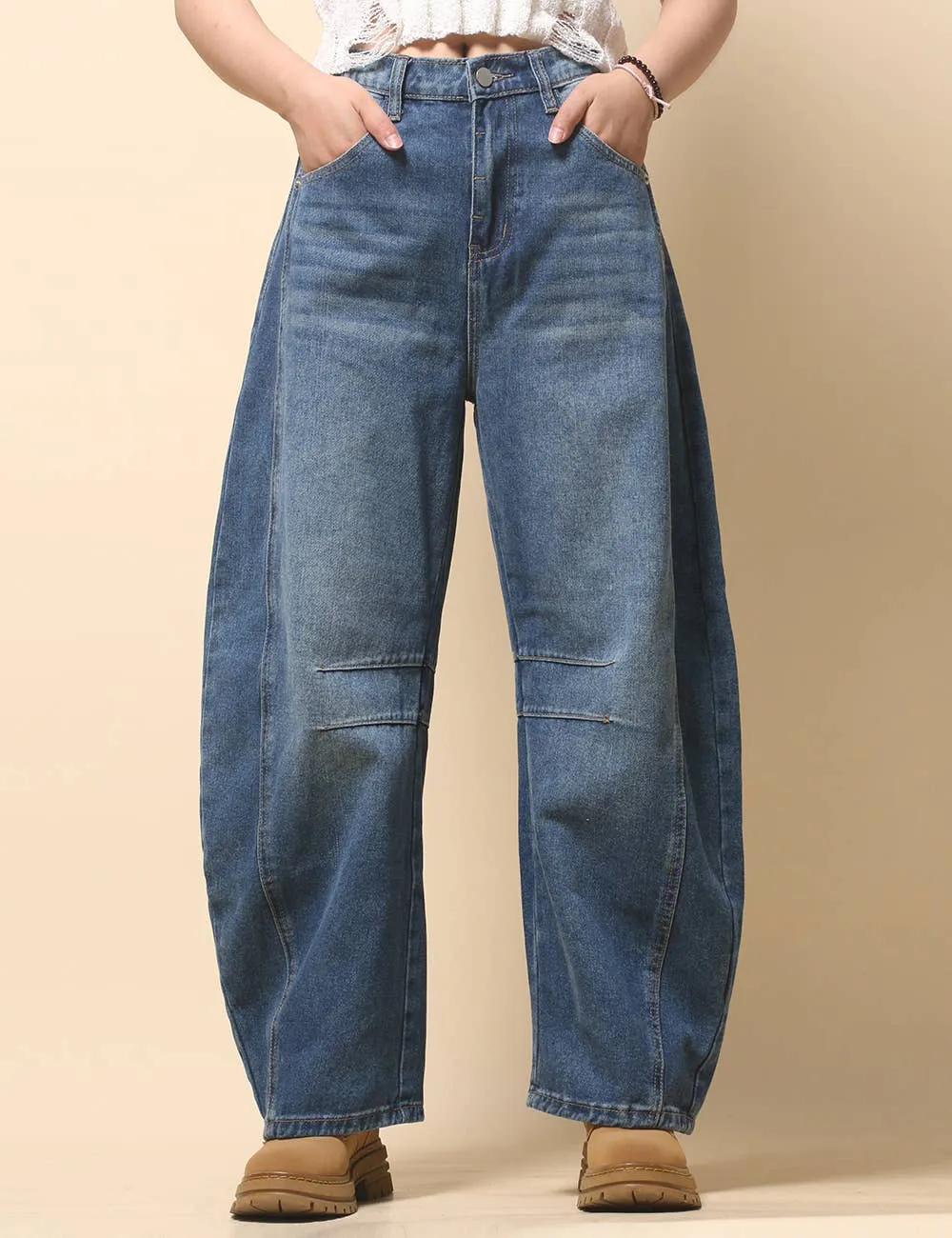Mid Rise Barrel Jeans