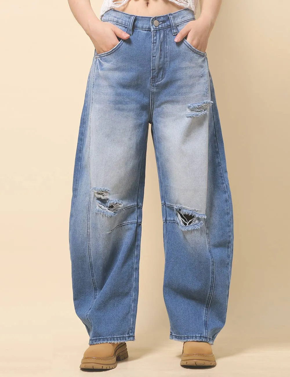 Mid Rise Barrel Jeans
