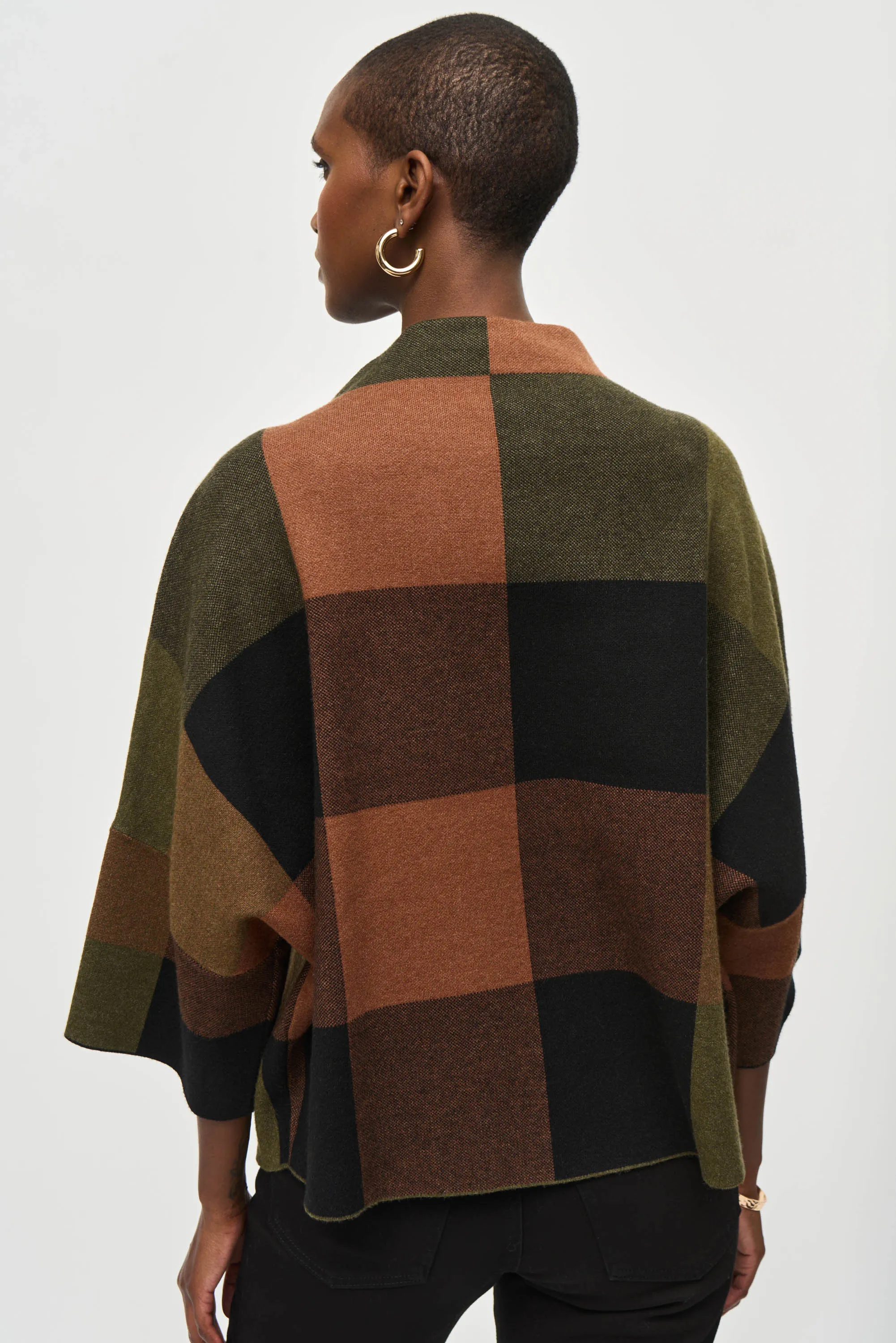Olive Plaid Jacquard Sweater Knit Top by Joseph Ribkoff