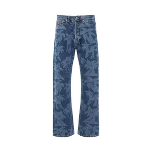 Palmity Laser Printed 5 Pockets Denim Jeans in Blue