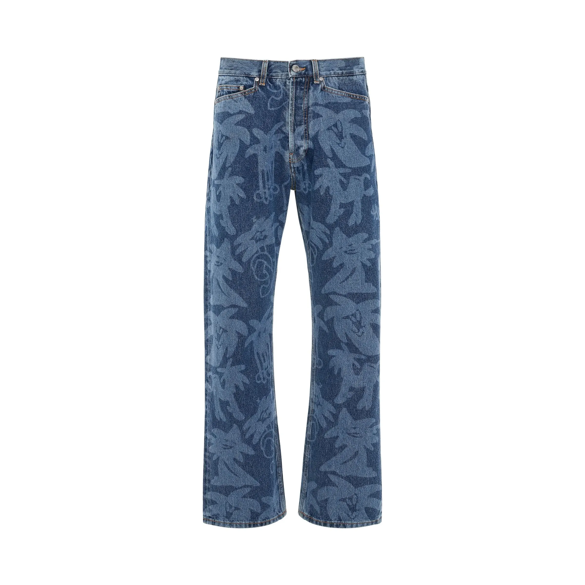 Palmity Laser Printed 5 Pockets Denim Jeans in Blue
