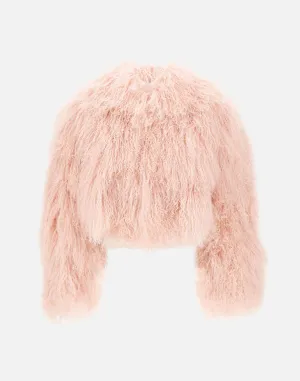 Pink Cropped Lamb Fur Coat