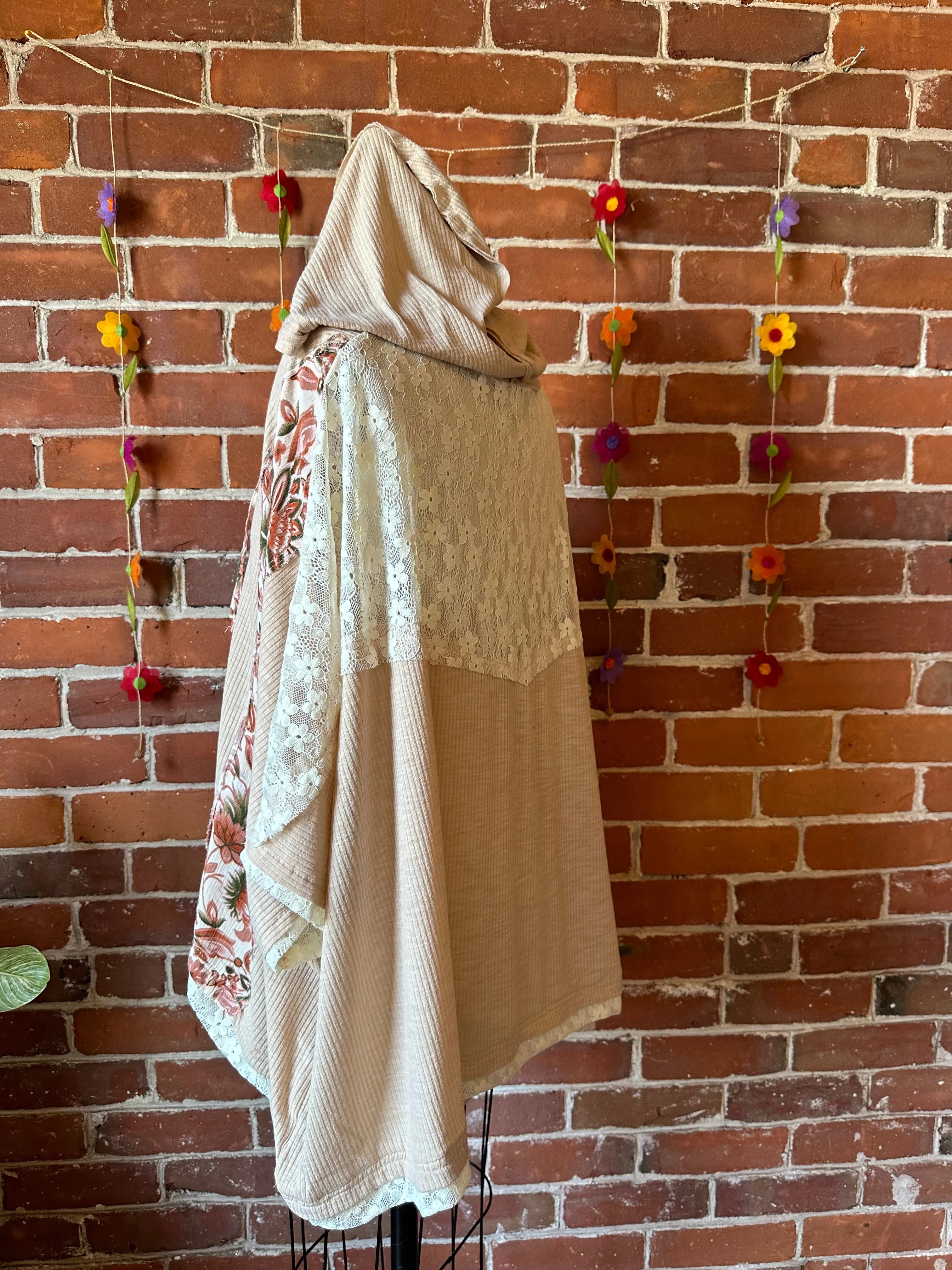 Poem of Peace Pullover Patchwork Lace Hoodie