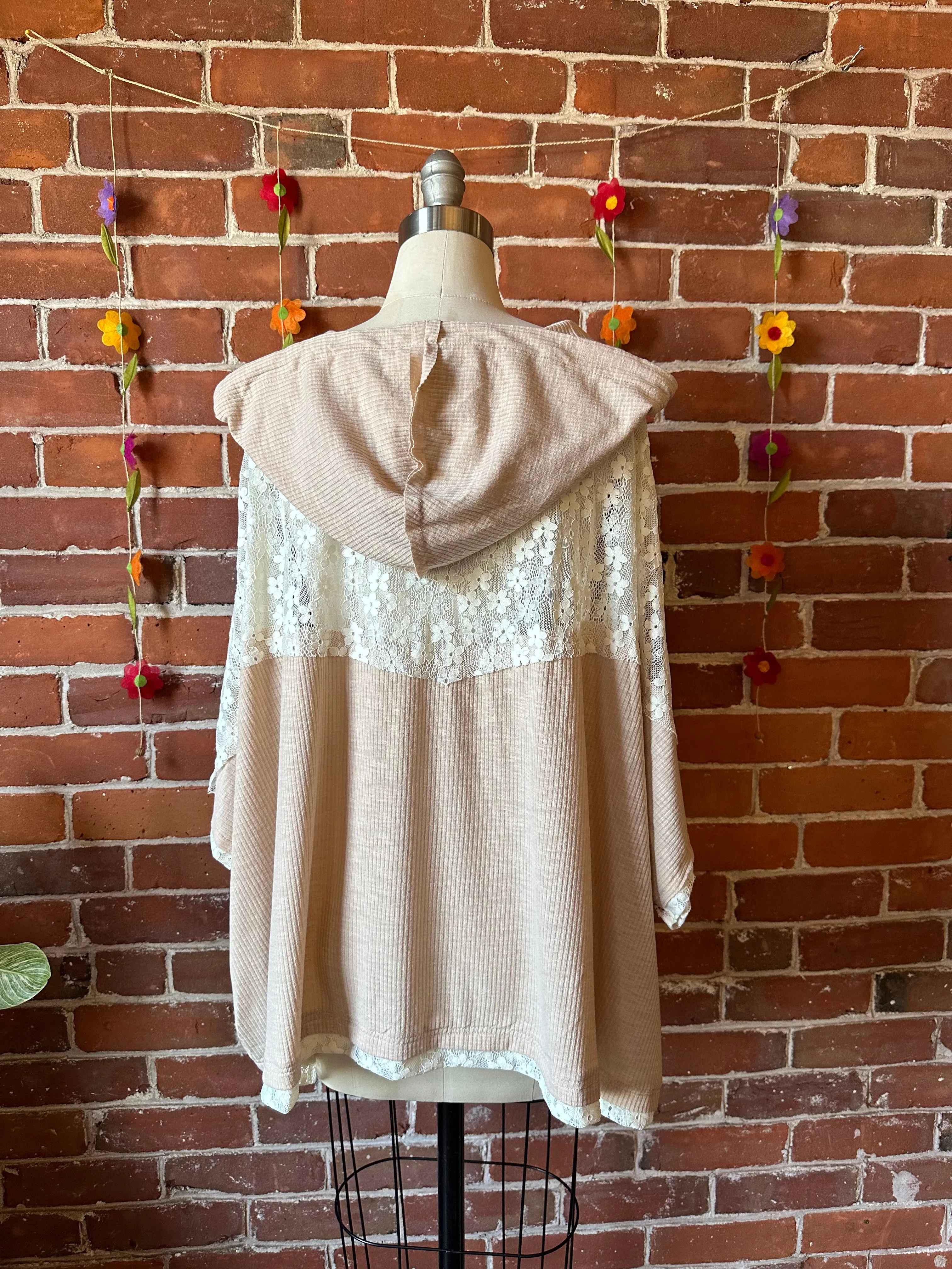 Poem of Peace Pullover Patchwork Lace Hoodie