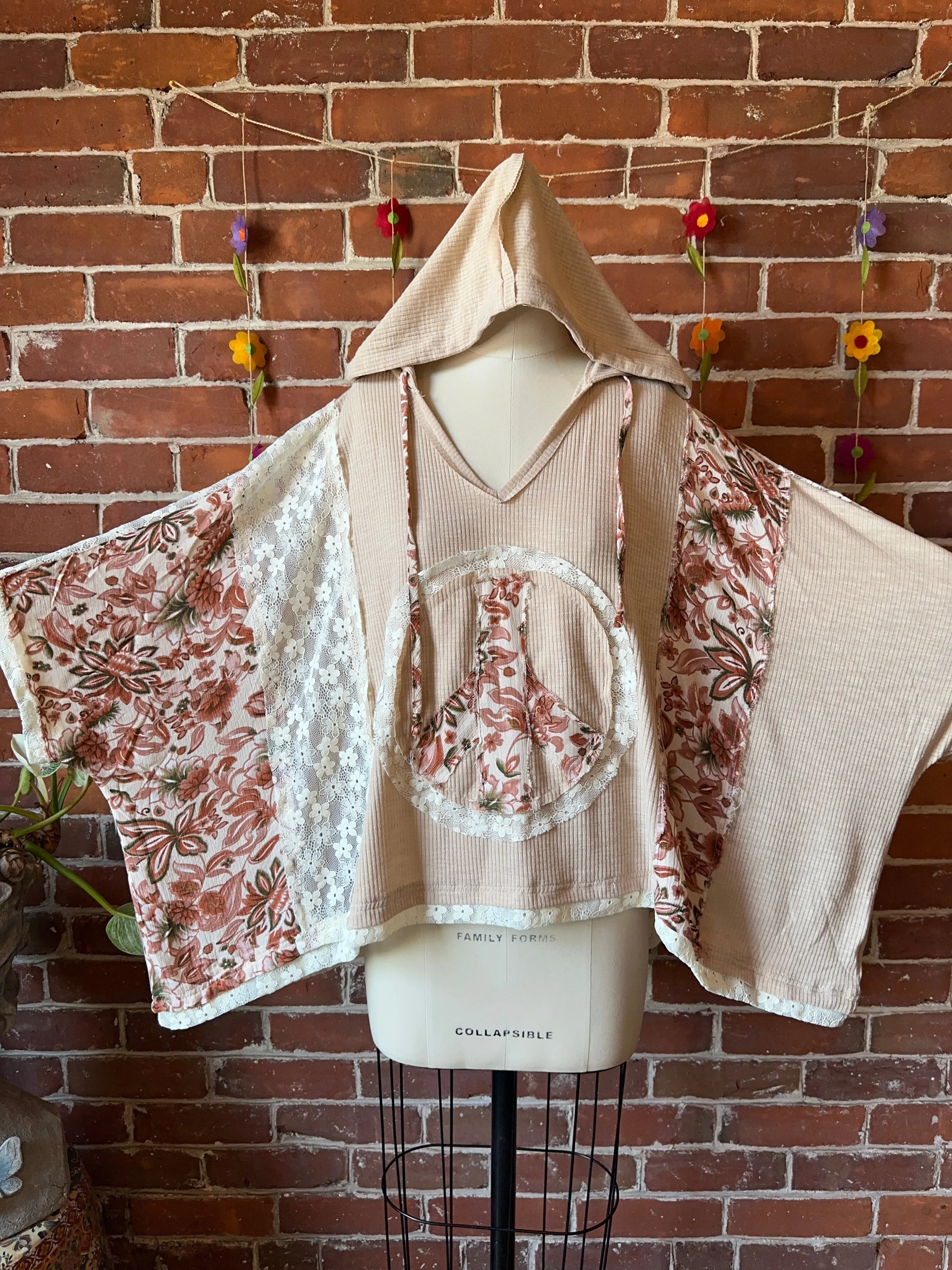 Poem of Peace Pullover Patchwork Lace Hoodie