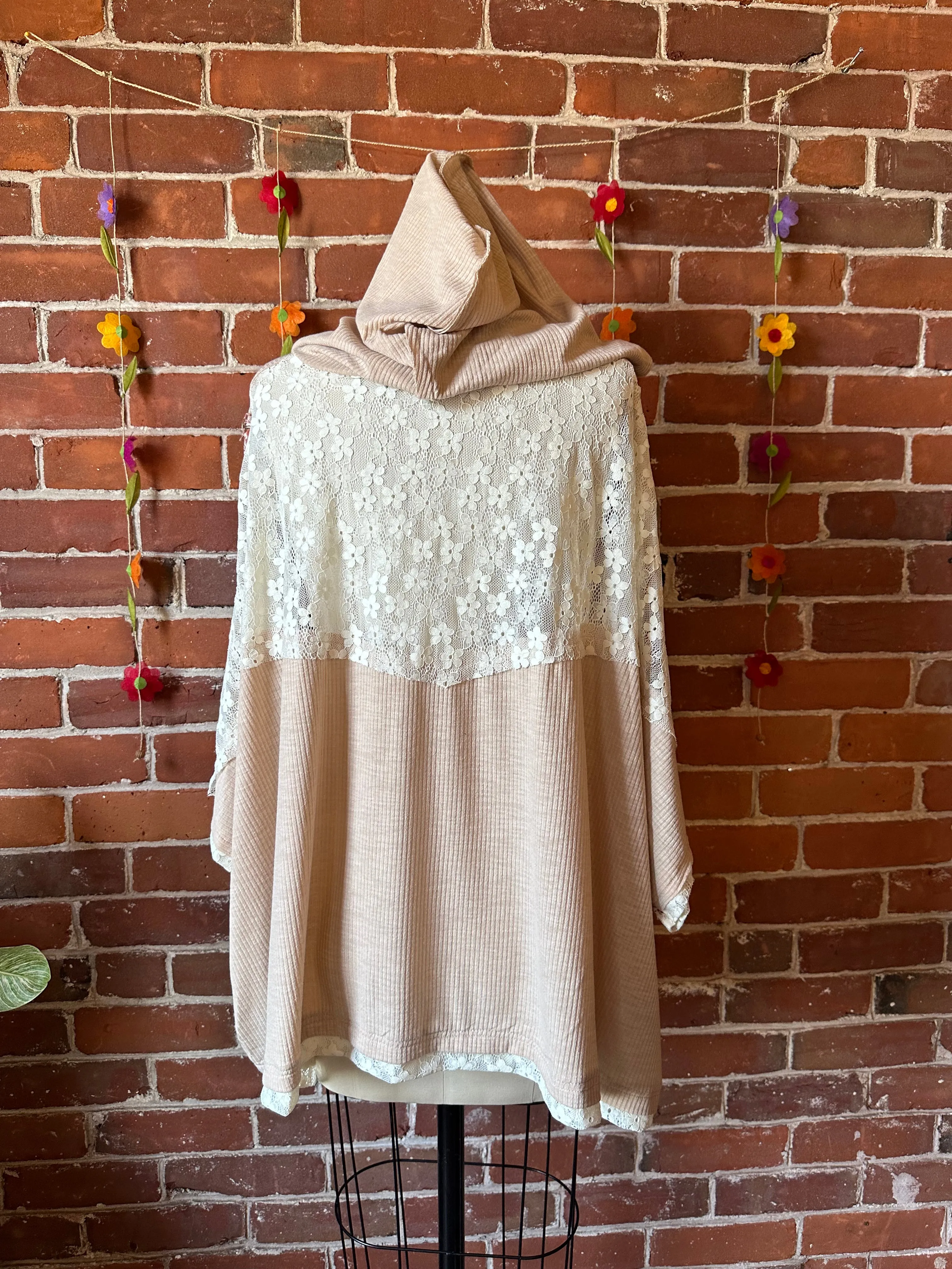 Poem of Peace Pullover Patchwork Lace Hoodie