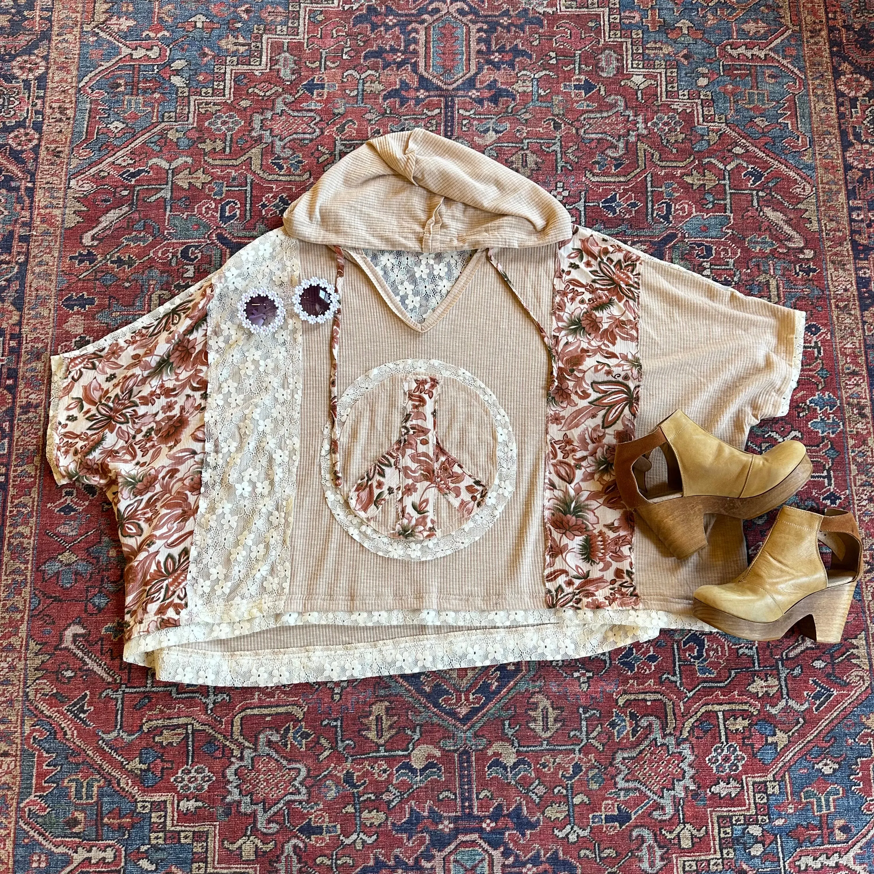 Poem of Peace Pullover Patchwork Lace Hoodie